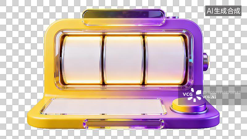 【AI数字艺术】黄紫双十一购物节抽奖机3D插画抽象商业透明运营元素背景滚轮显示红包金币礼品等奖品弹窗促销活动海报活动图片素材