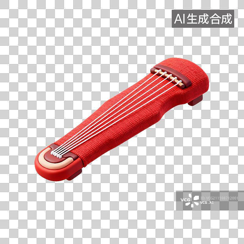 【AI数字艺术】3D卡通中国毛毡元素图标——古琴图片素材