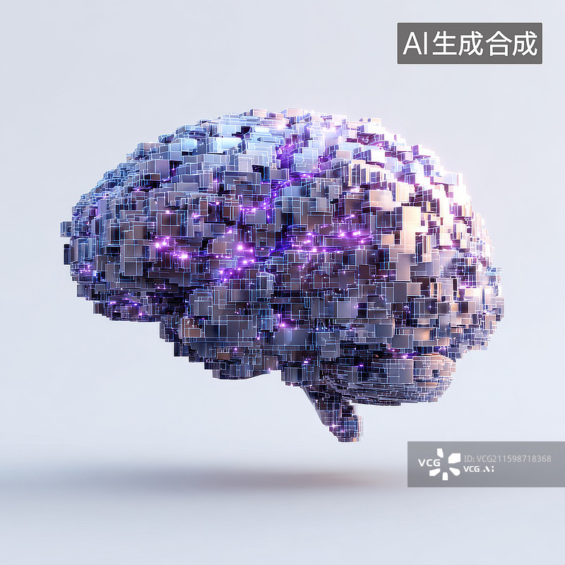 【AI数字艺术】数字科技大脑立体模型图片素材
