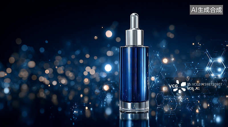 【AI数字艺术】蓝色滴管化妆品瓶特写图片素材