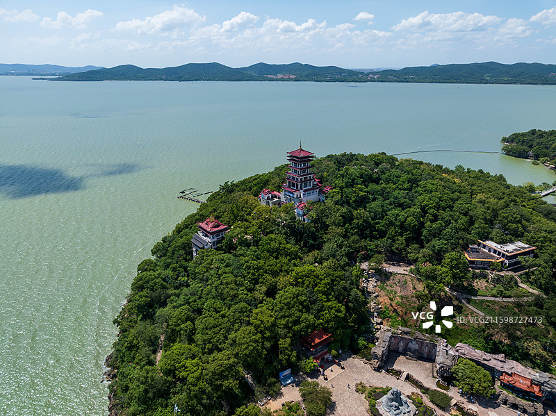 江苏无锡鼋头渚太湖仙岛航拍视角图片素材
