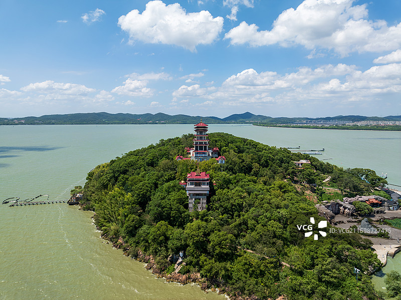江苏无锡鼋头渚太湖仙岛航拍视角图片素材