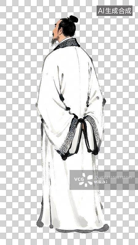 【AI数字艺术】一个古人站着背手远眺水墨风格插画元素图片素材