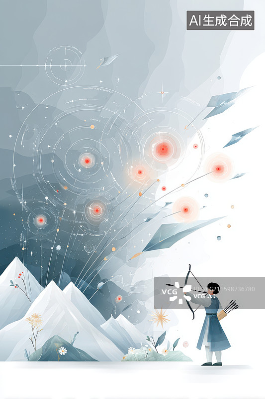 【AI数字艺术】射箭少年星空光斑奇幻冒险插画图片素材