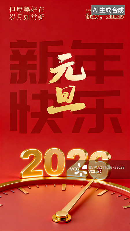 【AI数字艺术】2026年元旦红色简约海报模板图片素材
