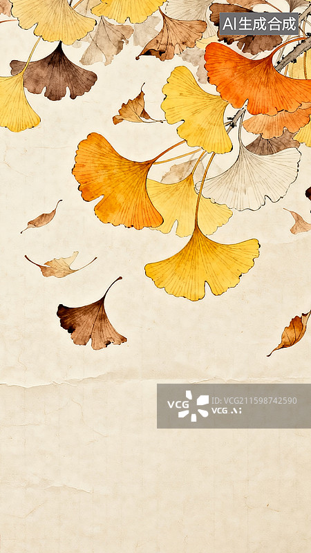 【AI数字艺术】寒露节气海报 新中式工笔画 落叶 秋叶 黄叶 银杏叶 秋天图片素材