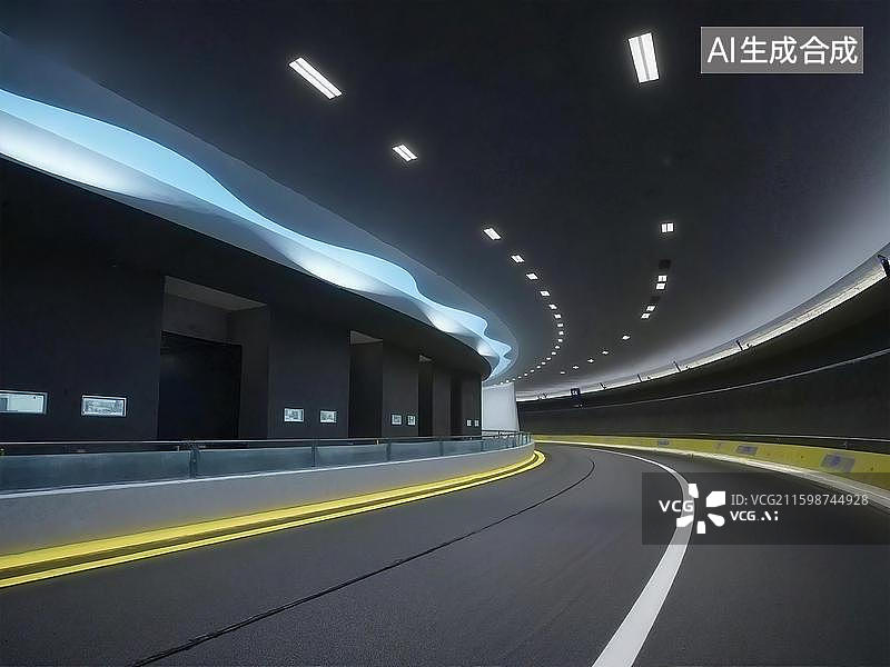 【AI数字艺术】城市上空蓝色黄色光线轨迹划过图片素材