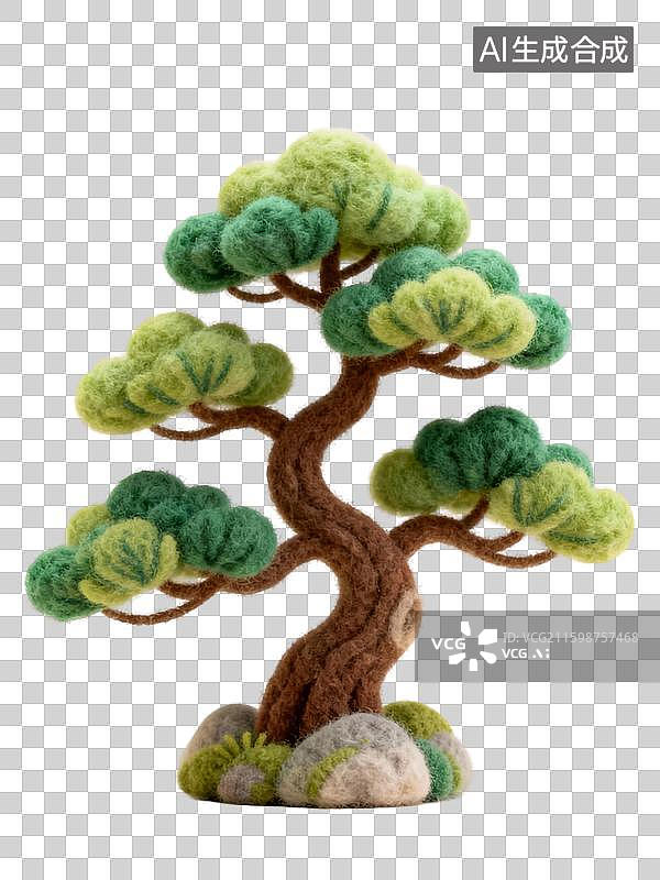 【AI数字艺术】3D毛毡手工松树图片素材