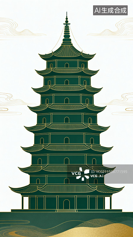 【AI数字艺术】古建筑工插画图片素材