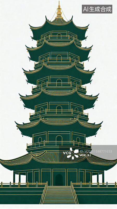 【AI数字艺术】古建筑工插画图片素材