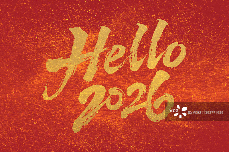 hello 2026 红金质感纹理图片素材