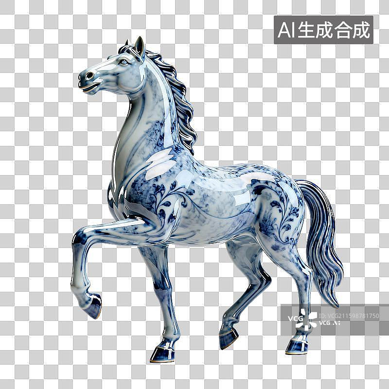 【AI数字艺术】青花骏马元素图片素材