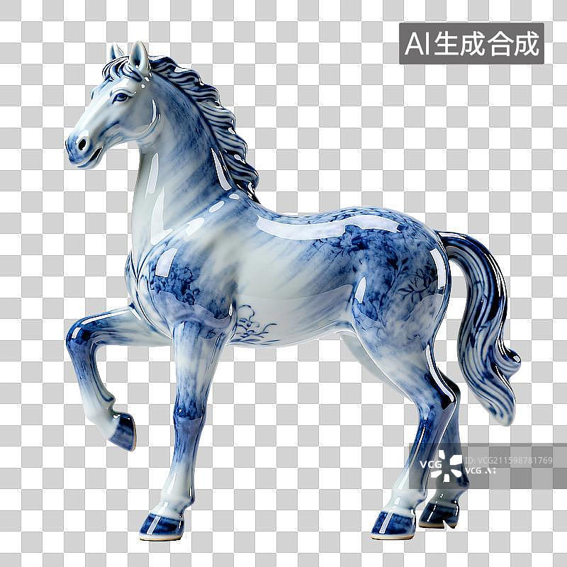 【AI数字艺术】青花骏马元素图片素材