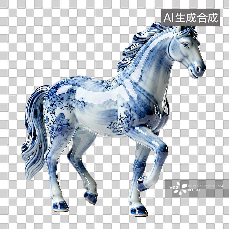 【AI数字艺术】青花骏马元素图片素材