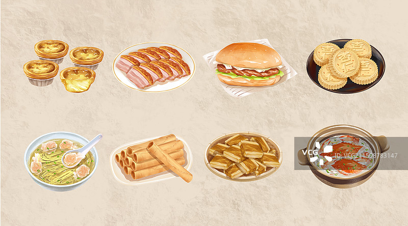 澳门城市特色美食小吃合集 插画图片素材