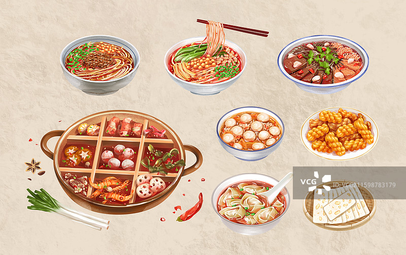 重庆特色美食小吃 特产 插画图片素材