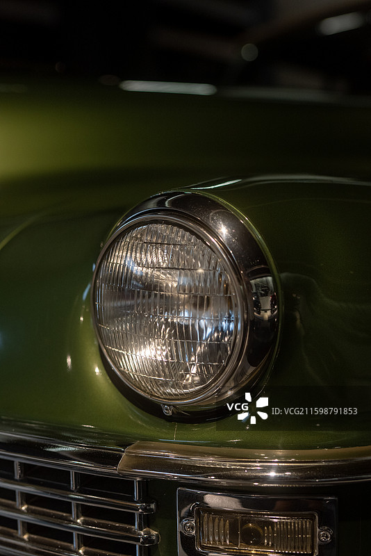 绿色复古汽车车灯细节高清图图片素材