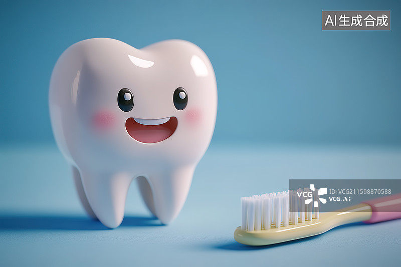 【AI数字艺术】3D卡通风格牙齿小人和牙刷图片素材