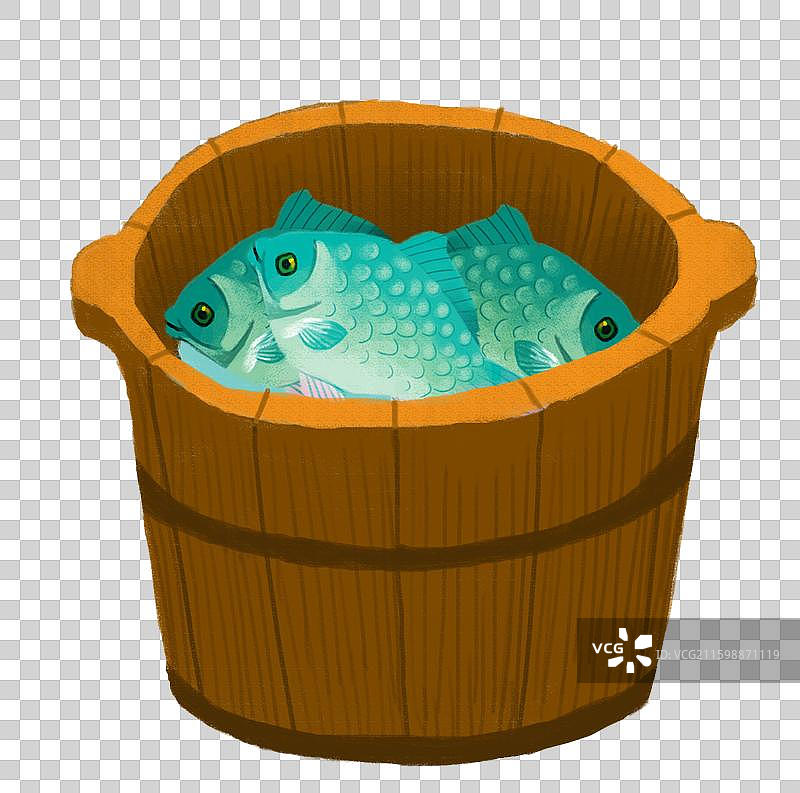 免抠元素 可爱动物形象 木桶里的鱼图片素材