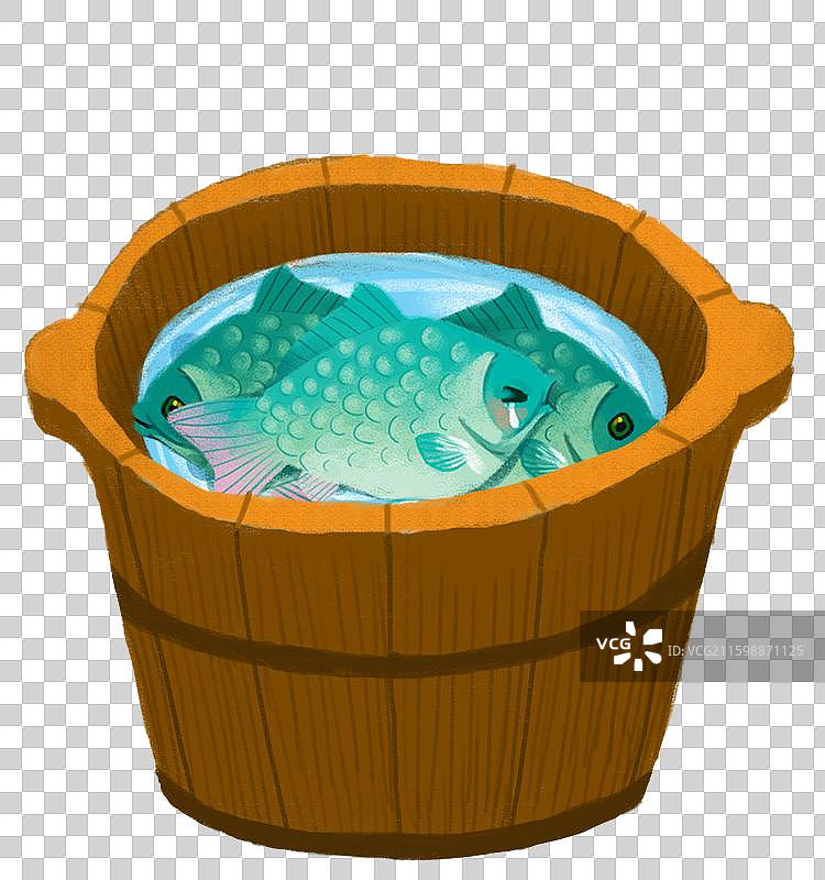 免抠元素 可爱动物形象 木桶里伤心的鱼图片素材