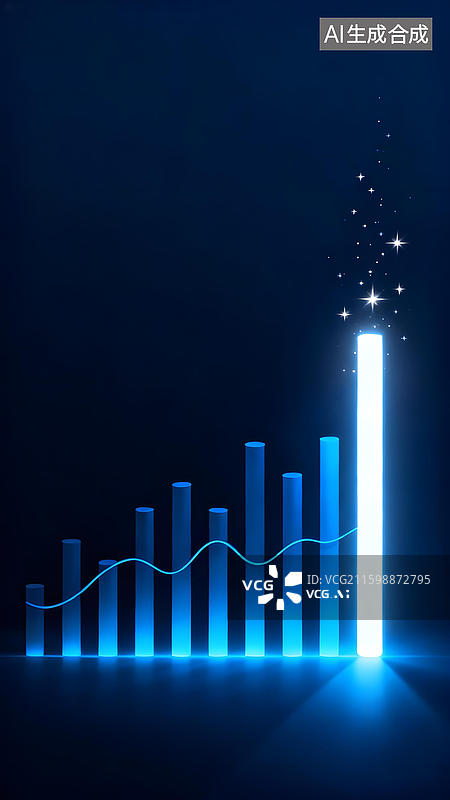 【AI数字艺术】蓝色渐变柱状图上升趋势图片素材