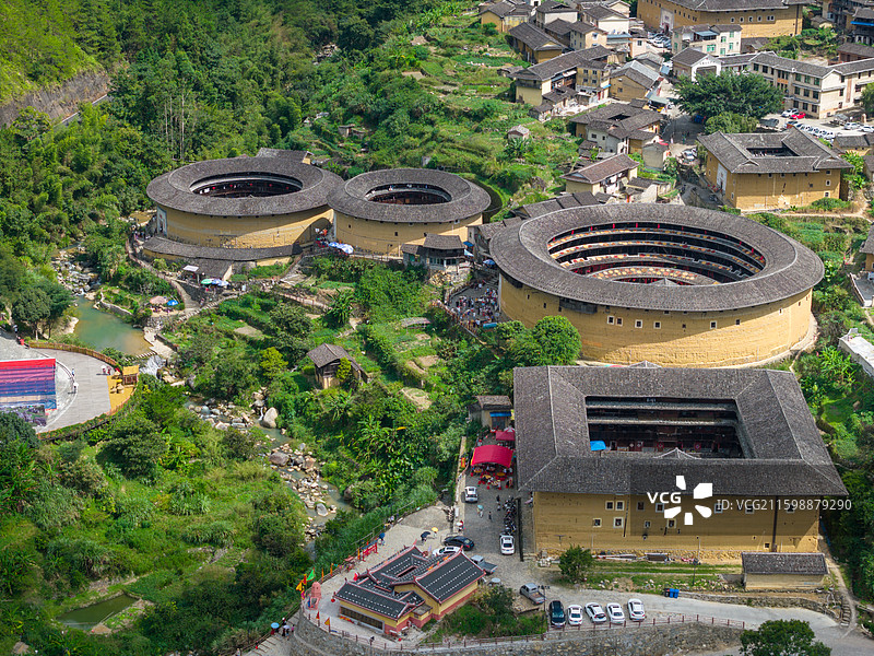 福建龙岩初溪土楼群航拍图图片素材