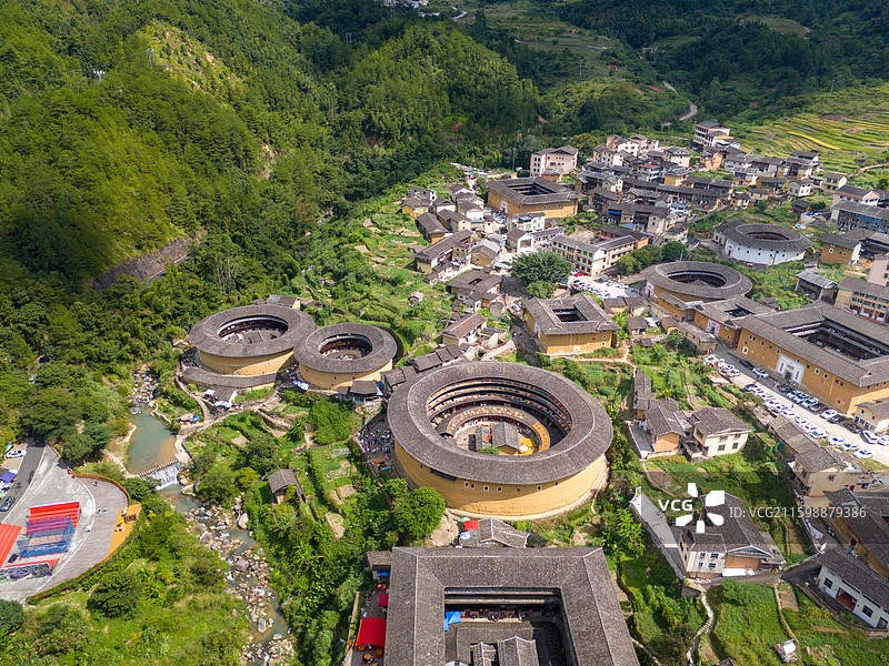 福建龙岩初溪土楼群航拍图图片素材