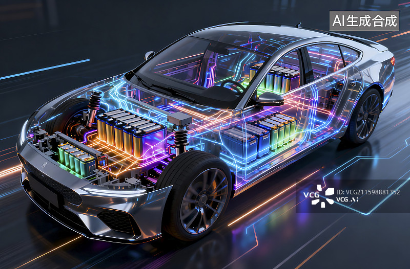 【AI数字艺术】高科技电动汽车内部结构展示图片素材