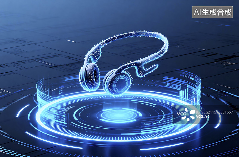 【AI数字艺术】高科技耳机与发光电路展示图片素材