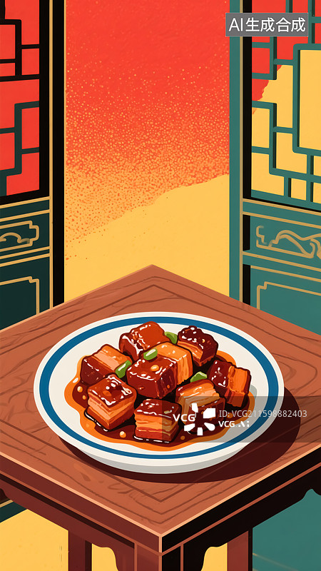 【AI数字艺术】红烧肉美食插画图片素材