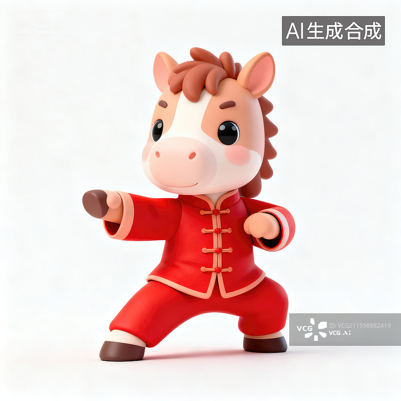 【AI数字艺术】穿着红色武术服的卡通小马图片素材