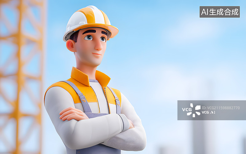 【AI数字艺术】工地上一个年轻的建筑工人图片素材