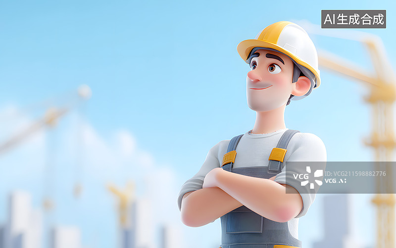 【AI数字艺术】工地上一个年轻的建筑工人图片素材