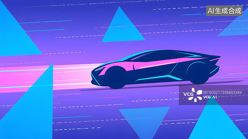 【AI数字艺术】未来感跑车疾驰在霓虹光影中图片素材