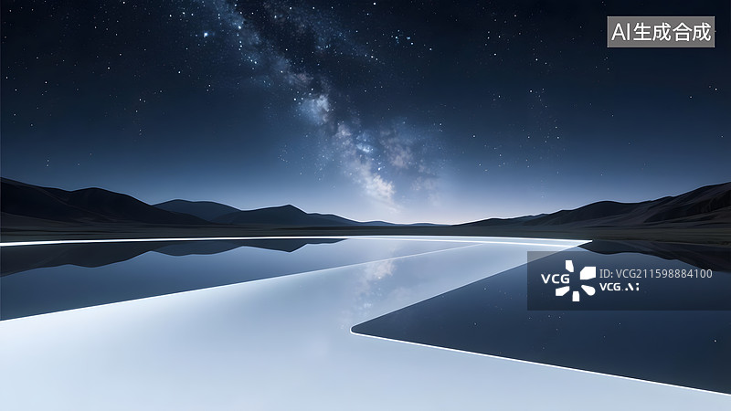【AI数字艺术】发光蓝色科技山川银河极光未来概念背景图图片素材