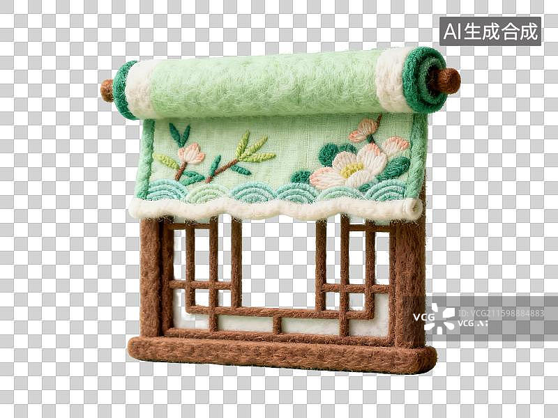 【AI数字艺术】3D毛毡手工国风中式窗户图片素材