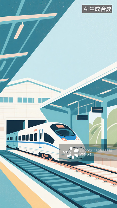 【AI数字艺术】高铁列车站台插画图片素材