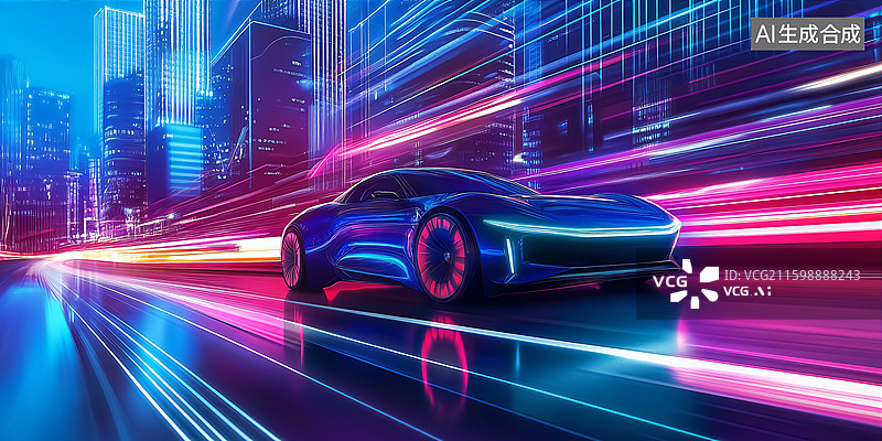 【AI数字艺术】科技城市行驶的新能源汽车场景图片素材