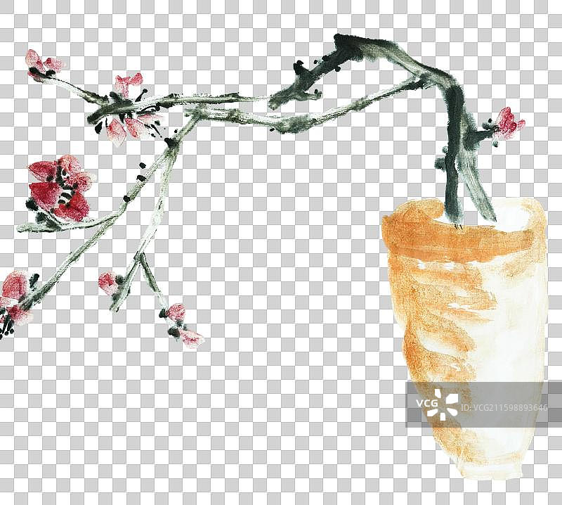 东方美学 高雅 禅意 手绘 国画 水墨 春天 立春 梅花 高雅 点缀图片素材