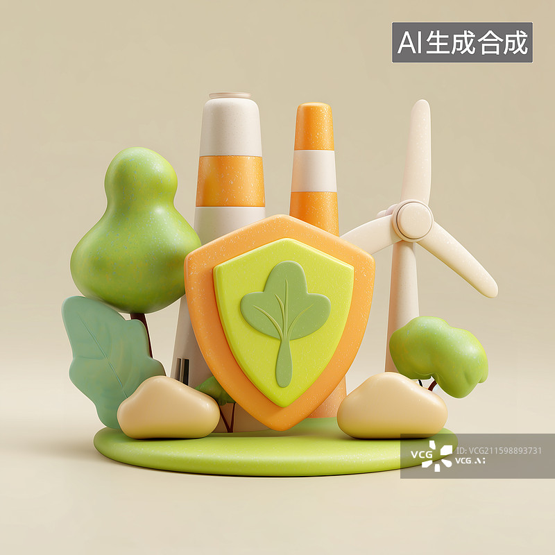 【AI数字艺术】工厂护盾绿能图标图片素材