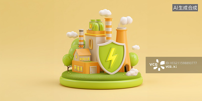 【AI数字艺术】工厂护盾绿能图标图片素材