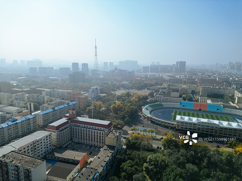 齐齐哈尔 龙沙区 龙沙公园 和平广场 劳动湖 航拍 地标图片素材