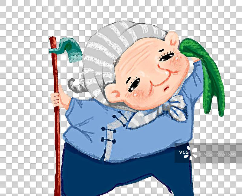 免抠元素 人物插画 拿着毛巾擦汗的老奶奶图片素材