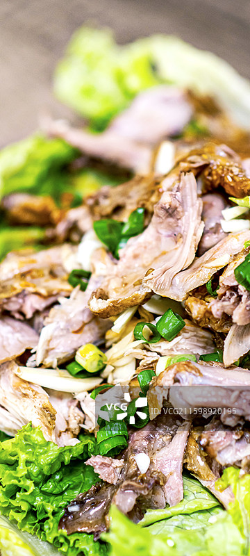 盘子里山东美食德州扒鸡椒麻鸡食物的高角度视图图片素材