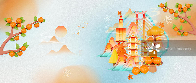 国潮风霜降节气海报泉州城市插画图片素材