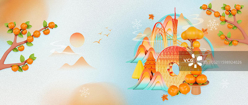 国潮风霜降节气海报广州城市插画图片素材