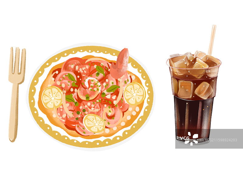 咖啡和柠檬虾图片素材