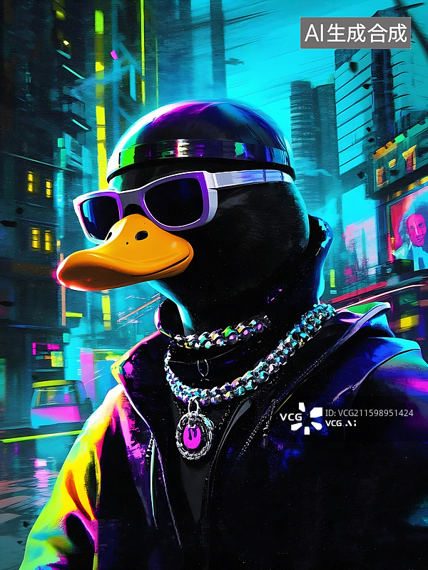 【AI数字艺术】炫酷鸭子街景图片素材