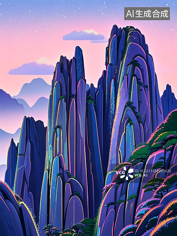 【AI数字艺术】梦幻紫色山峰图片素材