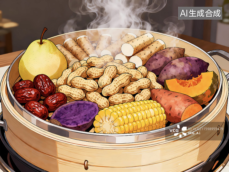 【AI数字艺术】南瓜山药紫薯玉米健康养生粮食图片素材
